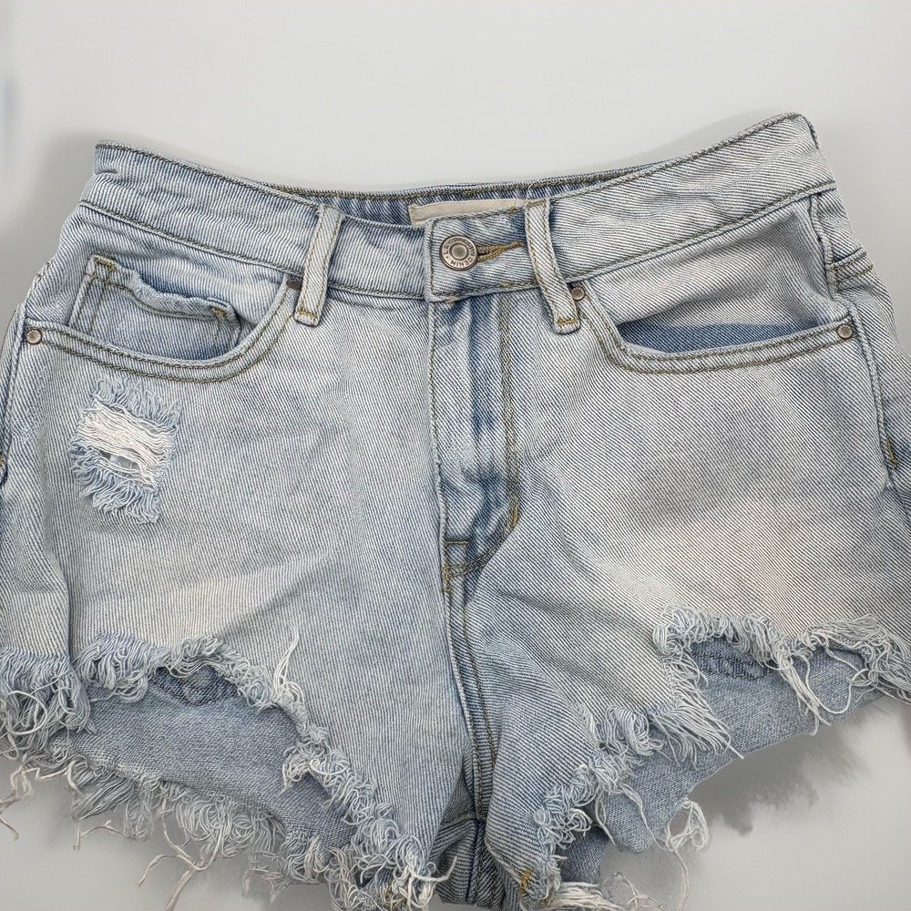 PacSun Light Indigo Ripped High Waisted Denim Festival Shorts Women's 23